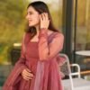 SK-D01_5.jpg Stunning Salmon Soft Organza Anarkali Suit Set with Lace Border Dupatta