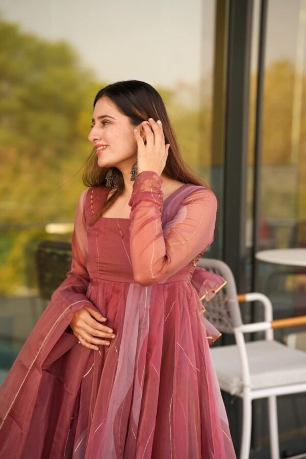 SK-D01_5.jpg Stunning Salmon Soft Organza Anarkali Suit Set with Lace Border Dupatta