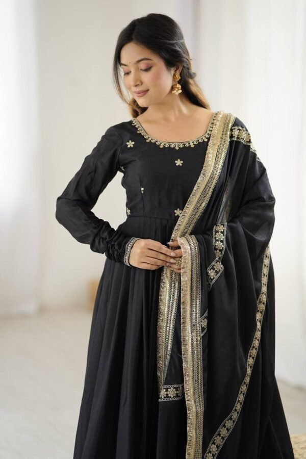 SP-27black_3.jpg Black Bollywood Style Anarkali Suit with Chinon Silk & Sequin Work