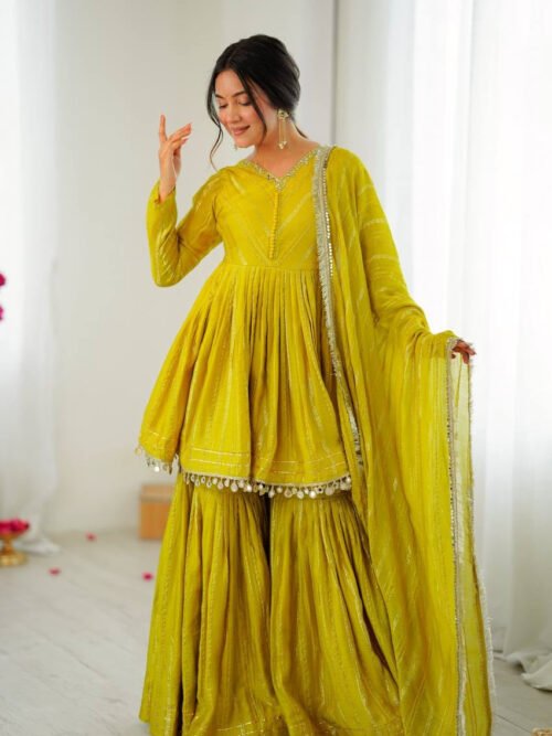 SRK-5300_5.jpg Mustard Yellow Mal Chanderi Sharara Set