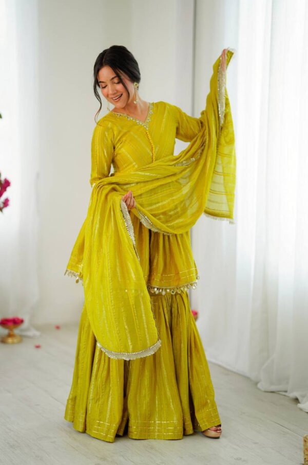 SRK-5300_7.jpg Mustard Yellow Mal Chanderi Sharara Set