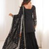 SRK-5317BLACK_3.jpg Black Sequin Work Ruffle Sharara Suit Set