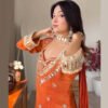 SRK-5326ORANGE_1.jpg Rust Orange Mirror Work Palazzo Suit