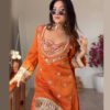 SRK-5326ORANGE_2.jpg Rust Orange Mirror Work Palazzo Suit