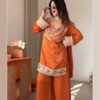 SRK-5326ORANGE_3.jpg Rust Orange Mirror Work Palazzo Suit