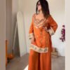 SRK-5326ORANGE_4.jpg Rust Orange Mirror Work Palazzo Suit
