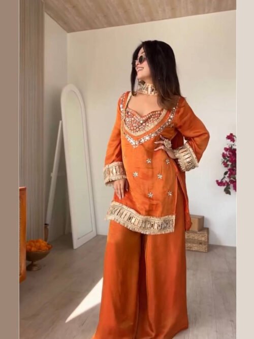 SRK-5326ORANGE_4.jpg Rust Orange Mirror Work Palazzo Suit