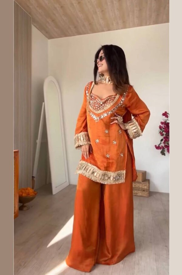 SRK-5326ORANGE_4.jpg Rust Orange Mirror Work Palazzo Suit