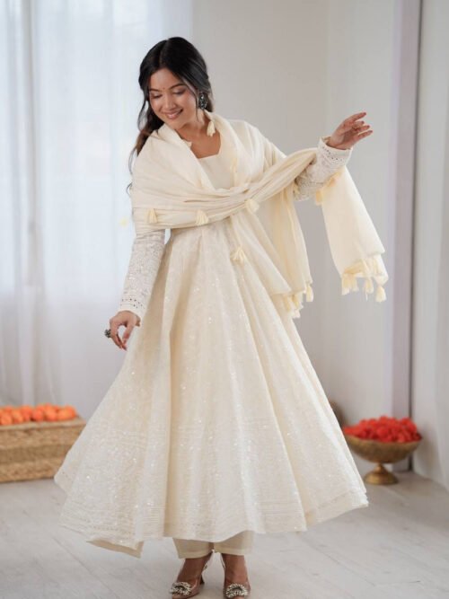 SRK-5332WHITE_3.jpg Off White Lucknowi Anarkali Suit Set