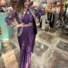 Wine Rangoli Silk Ready-to-Wear Saree with Embroidered Blouse, Koti