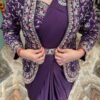 Wine Rangoli Silk Ready-to-Wear Saree with Embroidered Blouse, Koti
