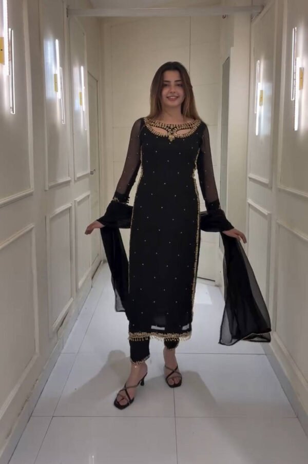ST-1125_4.jpg Black Color Designer Suit Set with Pearl Moti Work