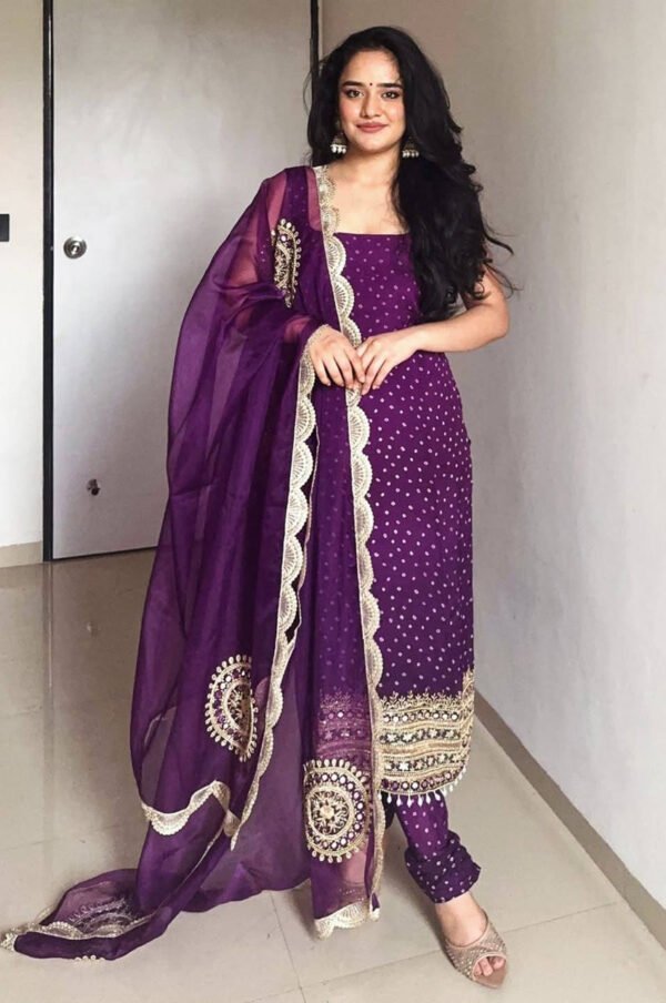 ST-1142P_2.jpg Purple Bandhej Mirror Work Kurti Set