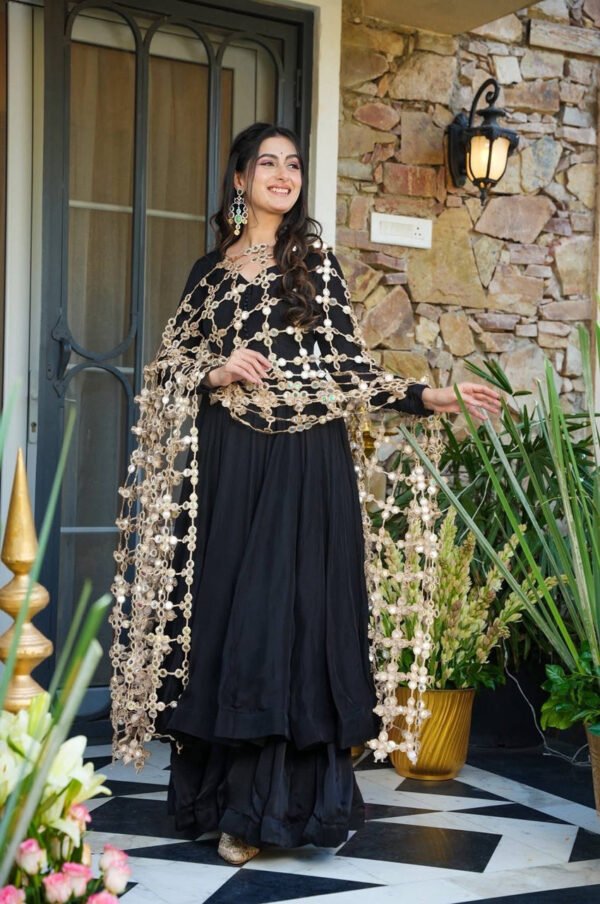 ST-1152BLACK_1.jpg Black Roman Silk Palazzo Suit Set