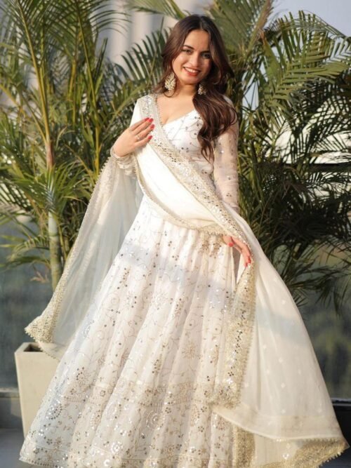 STD-128_WHITE_4.jpg Luxurious White Gown with Sequence Work & Dupatta