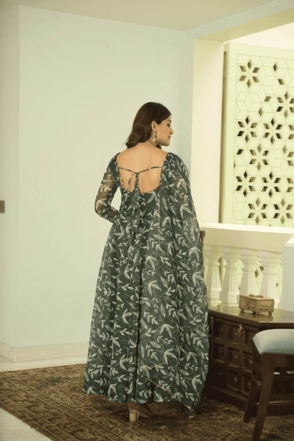 Elegant Green Tebby Organza Printed Anarkali Set