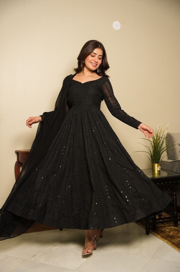 TAN111_3.jpg Black Georgette Lucknowi Work Anarkali Suit Set