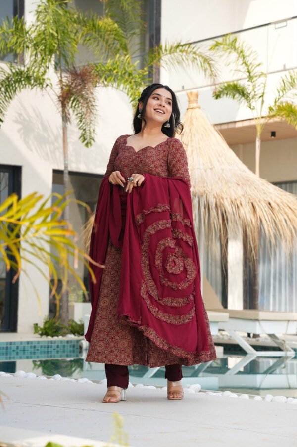 TAN144_3.jpg Traditional Ajrakh Print Maroon Cotton Anarkali Suit