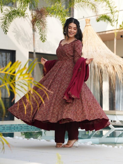 TAN144_4.jpg Traditional Ajrakh Print Maroon Cotton Anarkali Suit