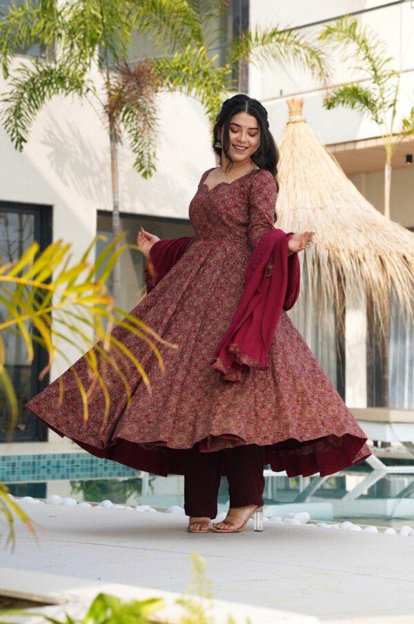TAN144_4.jpg Traditional Ajrakh Print Maroon Cotton Anarkali Suit