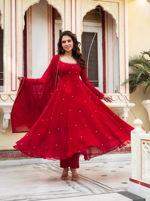 TC-RED_1.jpg Radiate Elegance in This Red Hand Work Anarkali Suit