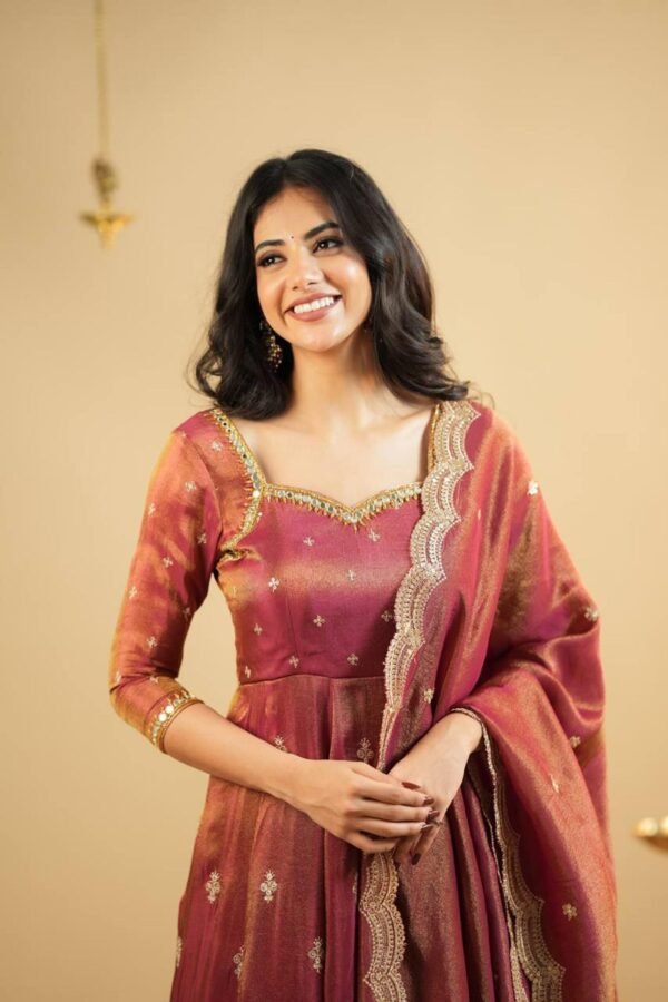 TD-6071_1.jpg Rust Orange South Indian Style Anarkali Suit Set