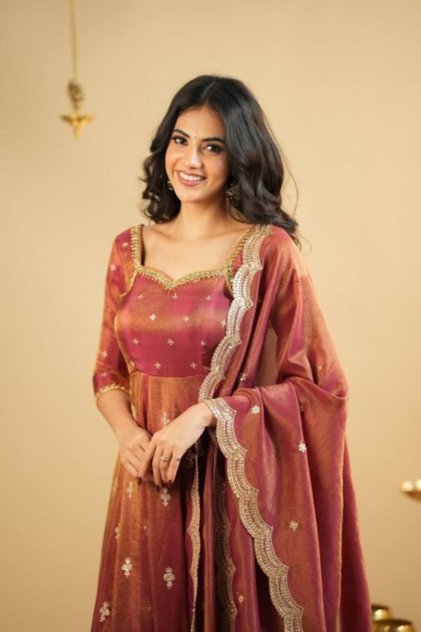 TD-6071_3.jpg Rust Orange South Indian Style Anarkali Suit Set