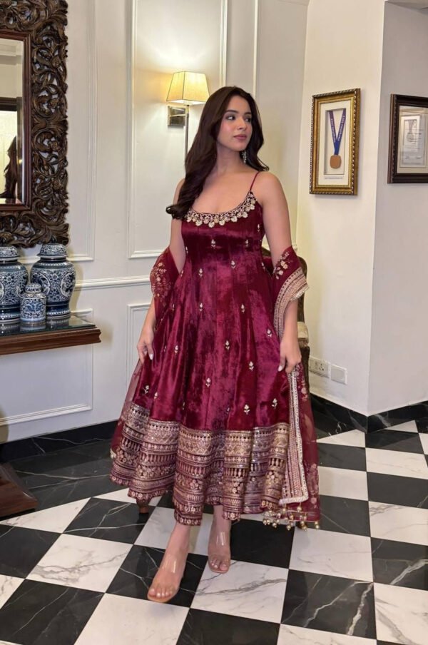 TD-6075_2.jpg Violet Red Anarkali Suit Set