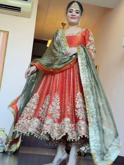 TD-6095_1.jpg Orange Wedding Wear Anarkali Suit Set