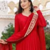Tapi-287_2.jpg Exotic Red Georgette Suit Set with Embroidered Dupatta