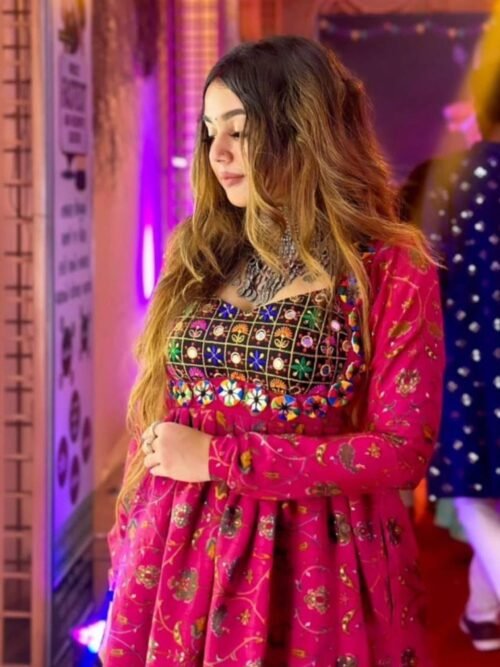 VRUNAVRATRI_1.jpg Ruby Pink Designer Rayon Navratri Kurti