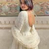 WHITELUCKNOWIGOWN_1.jpg Luxurious White Georgette Anarkali Suit Set with Lakhnawi Work