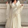 WHITELUCKNOWIGOWN_3.jpg Luxurious White Georgette Anarkali Suit Set with Lakhnawi Work