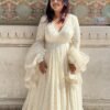 WHITELUCKNOWIGOWN_5.jpg Luxurious White Georgette Anarkali Suit Set with Lakhnawi Work