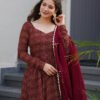 tan-143_1.jpg Maroon Cotton Ajrakh Print Anarkali Suit Set