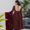 tan-143_3.jpg Maroon Cotton Ajrakh Print Anarkali Suit Set
