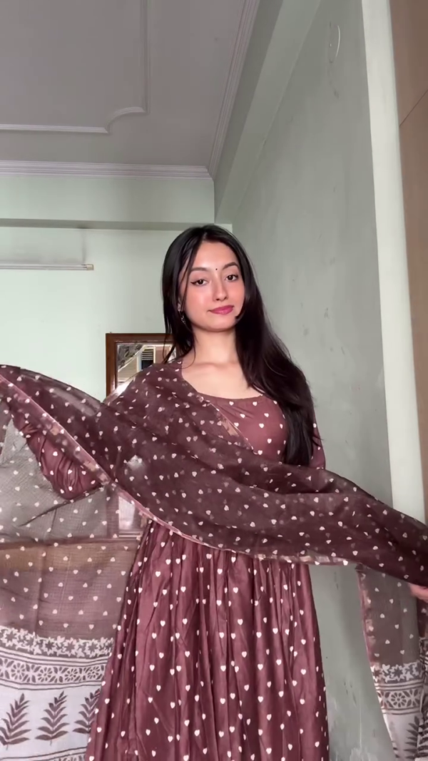 Cocoa Heart Print Anarkali