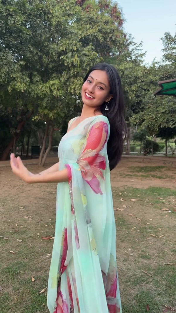 Mint Floral Organza Saree