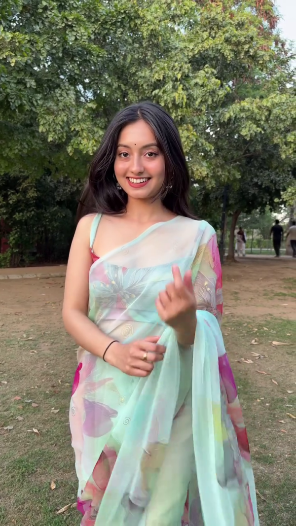 Mint Floral Organza Saree