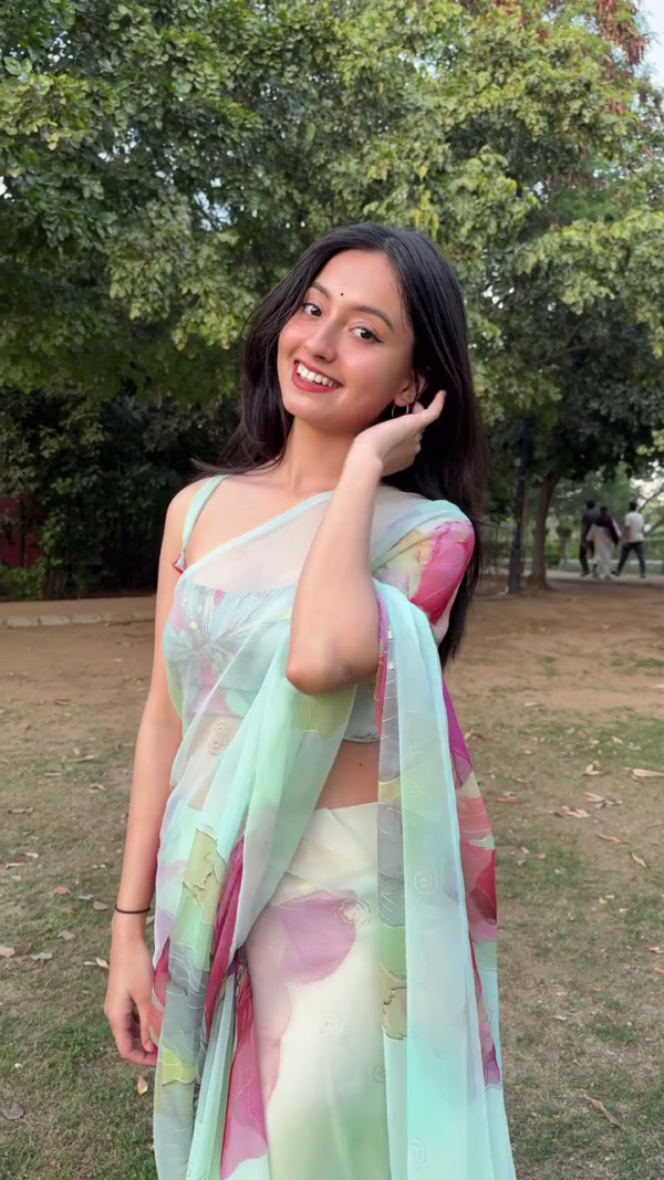 Mint Floral Organza Saree