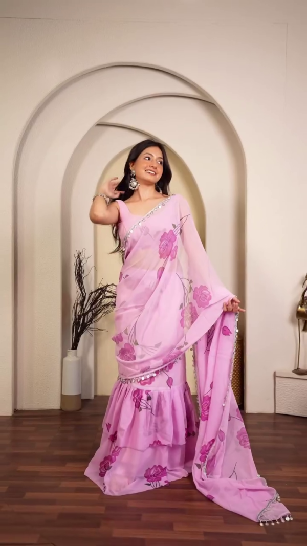 2932 (5) Lavender Rose Ruffle Saree