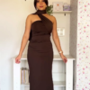 Wine One-Shoulder Rose Midi Dress