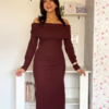 Wine One-Shoulder Rose Midi Dress