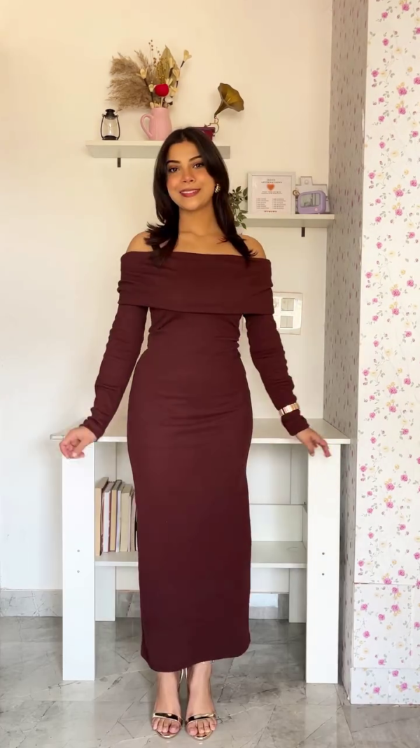 Wine One-Shoulder Rose Midi Dress
