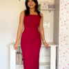 Wine One-Shoulder Rose Midi Dress