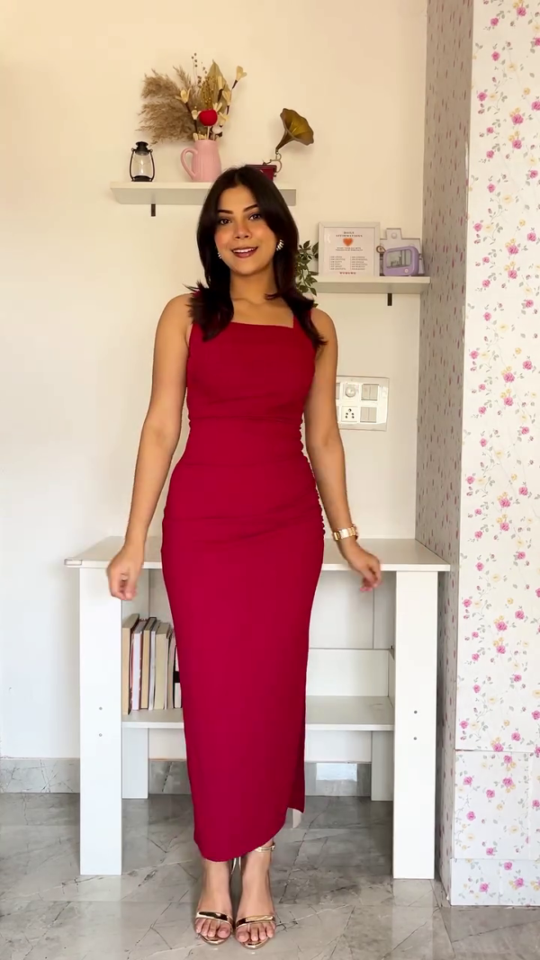 Wine One-Shoulder Rose Midi Dress
