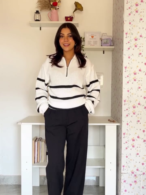 3035 (1) White & Black Striped Winter Sweater Look