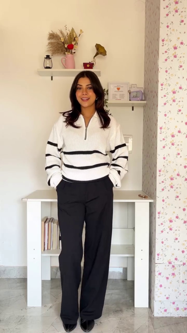 3035 (1) White & Black Striped Winter Sweater Look