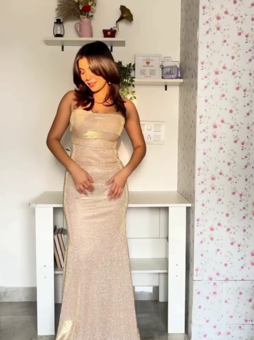 3036 (1) Champagne Glitter Mermaid Gown