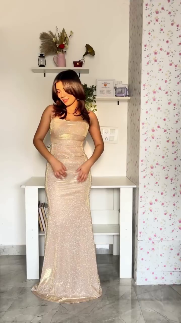 3036 (1) Champagne Glitter Mermaid Gown